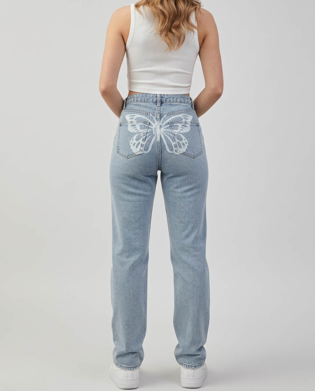 Raquel | High-Waist Jeans with Butterfly Print