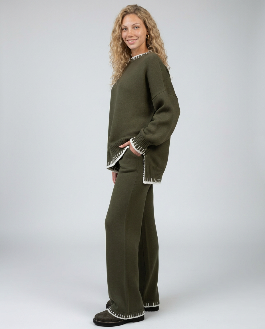 Minnie | Knit Lounge Set with Wide-Leg Trousers
