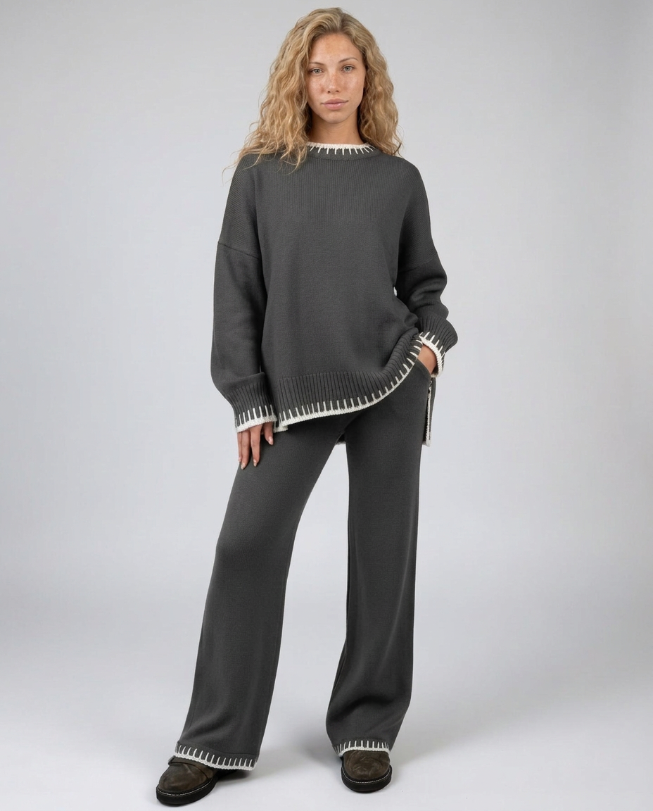 Minnie | Knit Lounge Set with Wide-Leg Trousers
