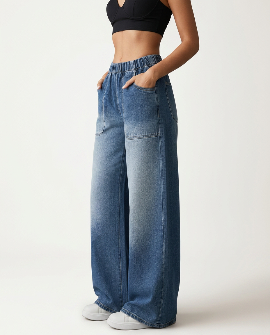 Mari | Wide Leg Trousers with Elastic Waist