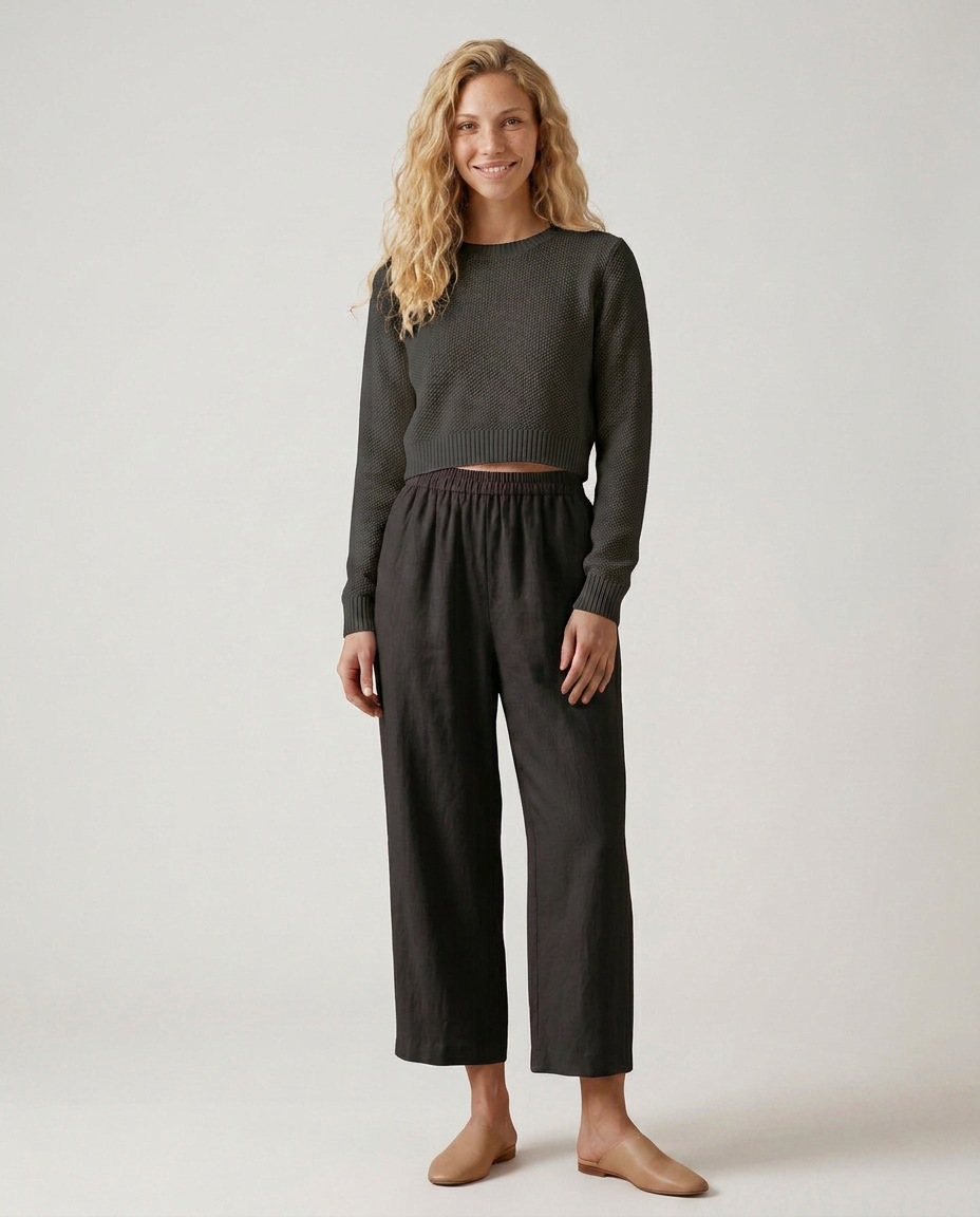 Janet | Wide Leg Trousers with Elastic Waistband