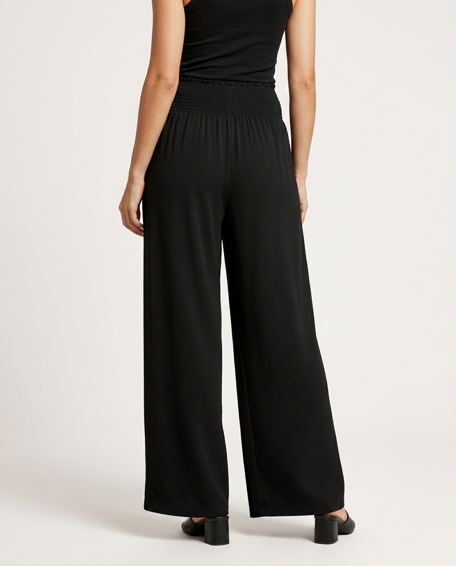 Doris | Wide Leg Trousers with Shirred Elastic Waist