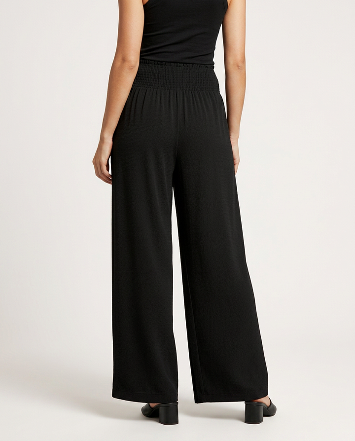 Doris | Wide Leg Trousers with Shirred Elastic Waist