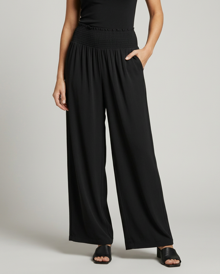 Doris | Wide Leg Trousers with Shirred Elastic Waist
