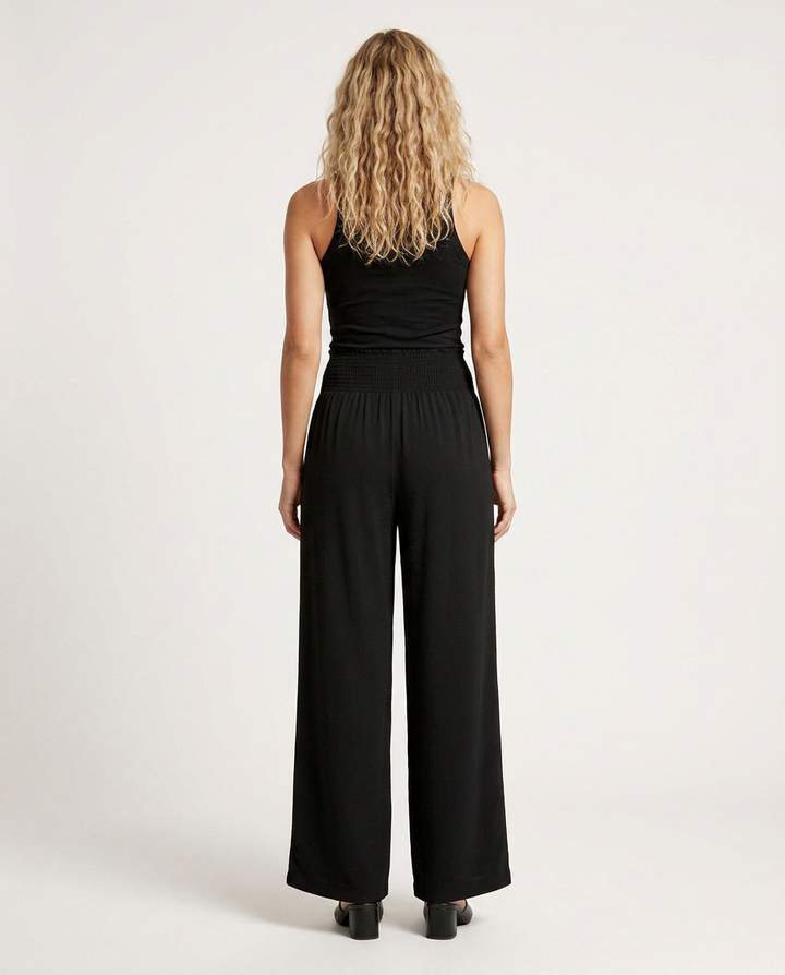 Doris | Wide Leg Trousers with Shirred Elastic Waist
