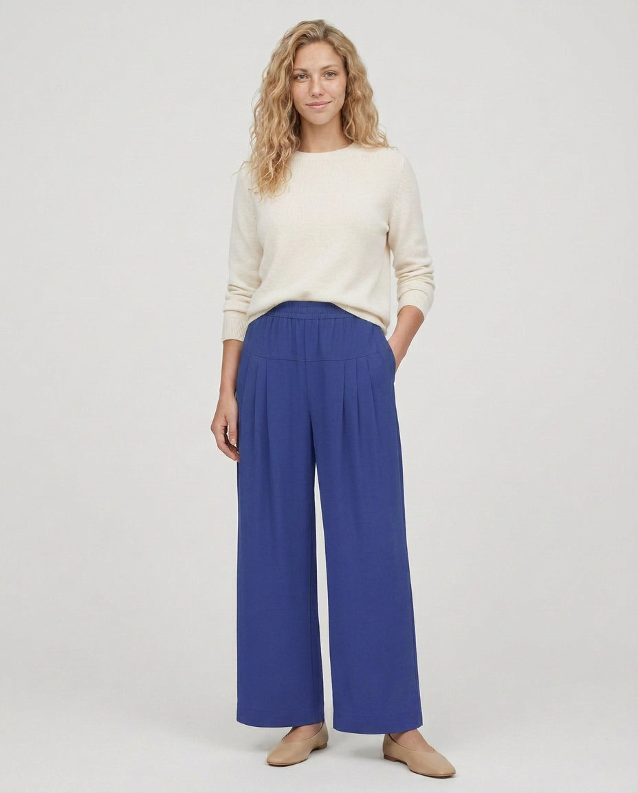 Nona | Wide Leg Trousers with Elastic Waistband