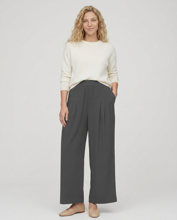 Nona | Wide Leg Trousers with Elastic Waistband