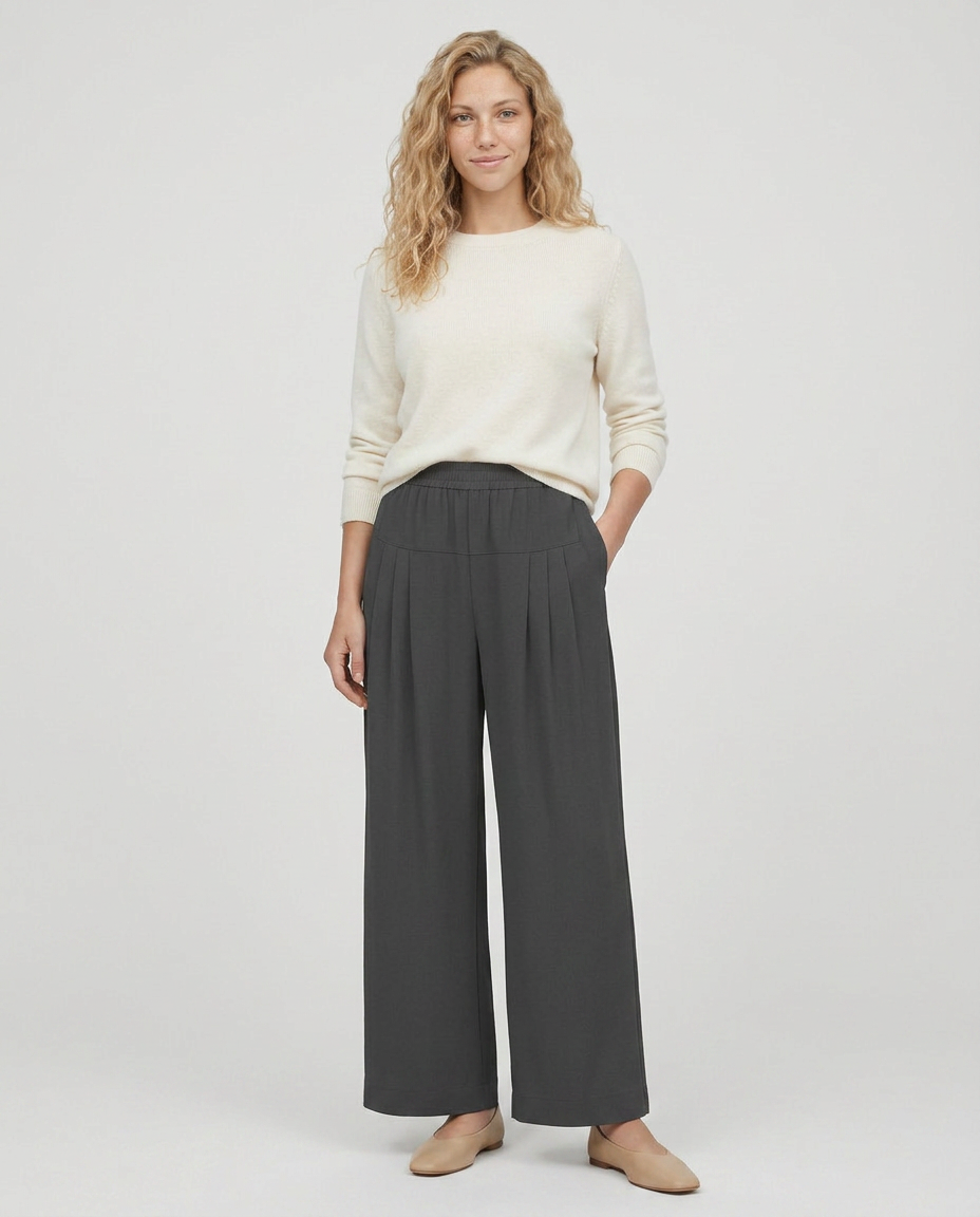 Nona | Wide Leg Trousers with Elastic Waistband