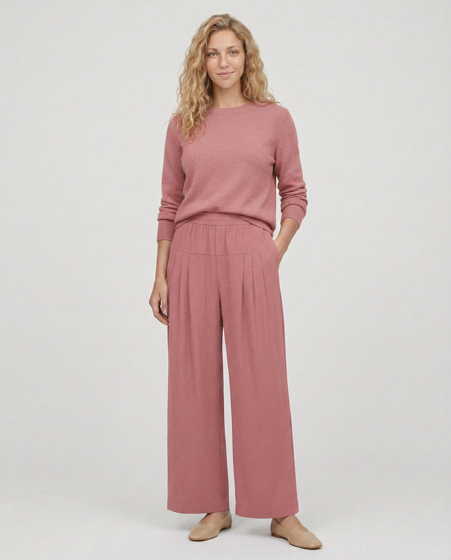 Nona | Wide Leg Trousers with Elastic Waistband