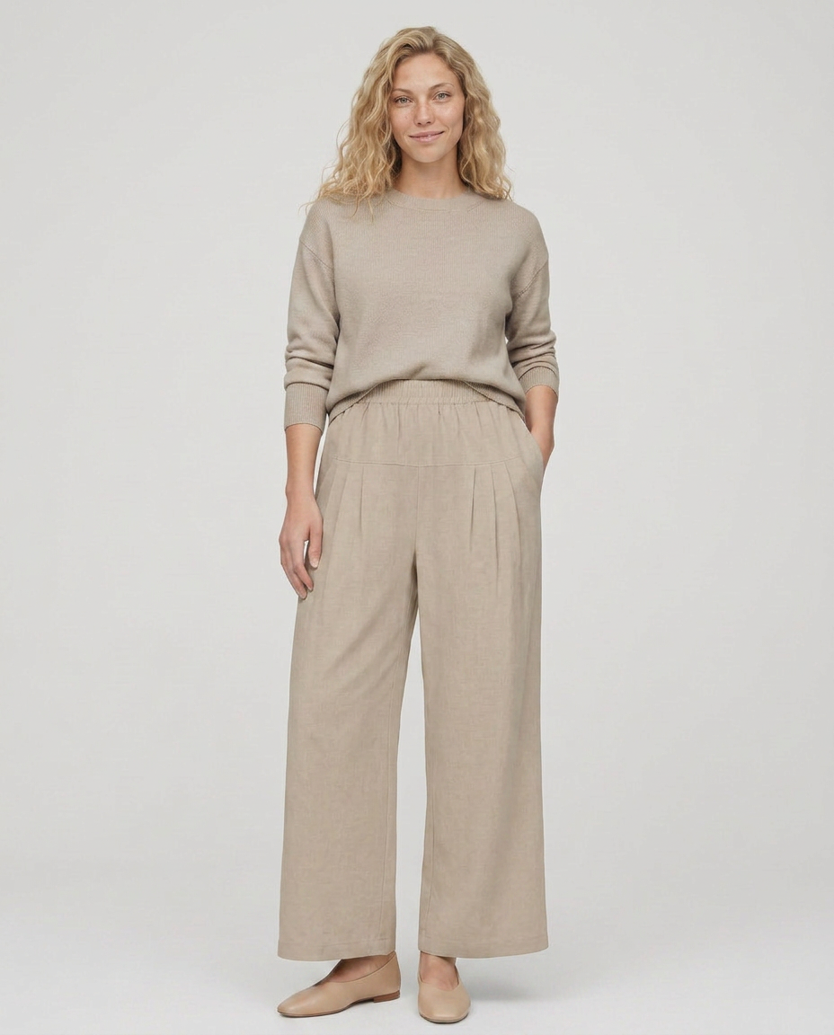 Nona | Wide Leg Trousers with Elastic Waistband