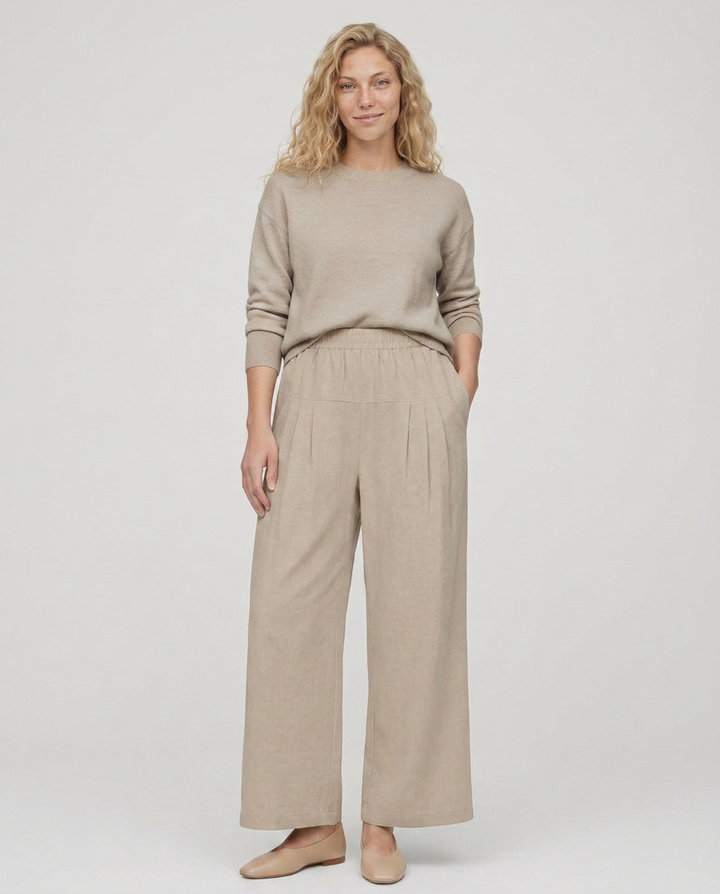 Nona | Wide Leg Trousers with Elastic Waistband