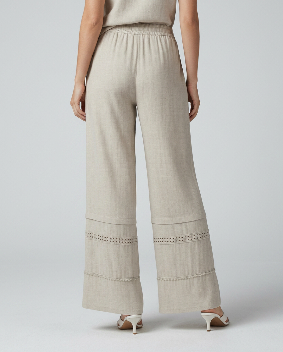 Mollie | Wide Leg Trousers with Lace Trim Panels