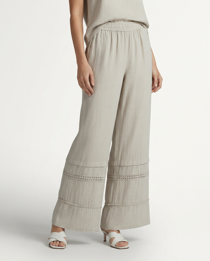 Mollie | Wide Leg Trousers with Lace Trim Panels