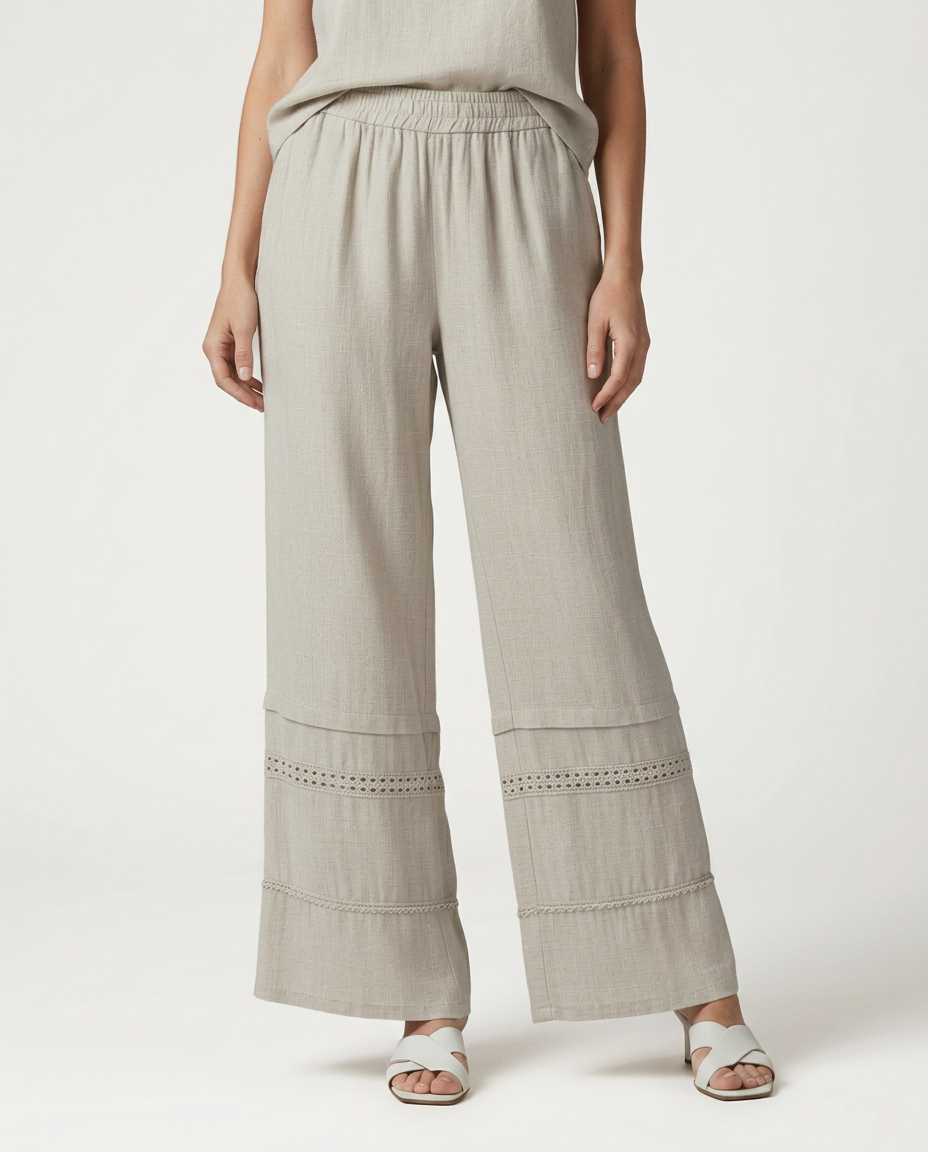 Mollie | Wide Leg Trousers with Lace Trim Panels