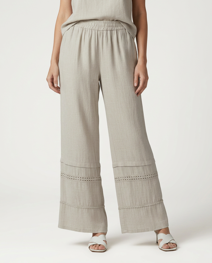 Mollie | Wide Leg Trousers with Lace Trim Panels