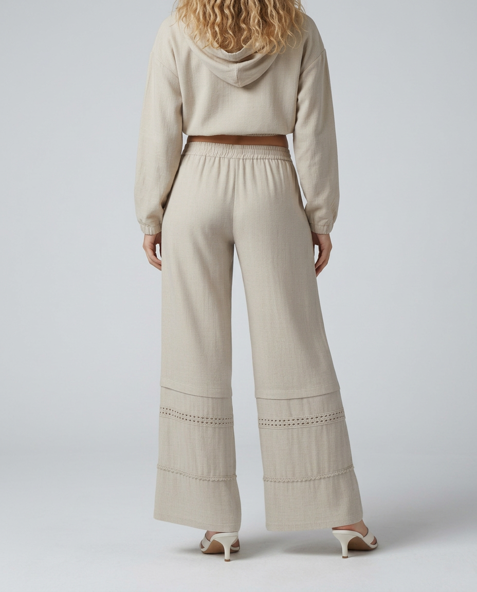 Mollie | Wide Leg Trousers with Lace Trim Panels