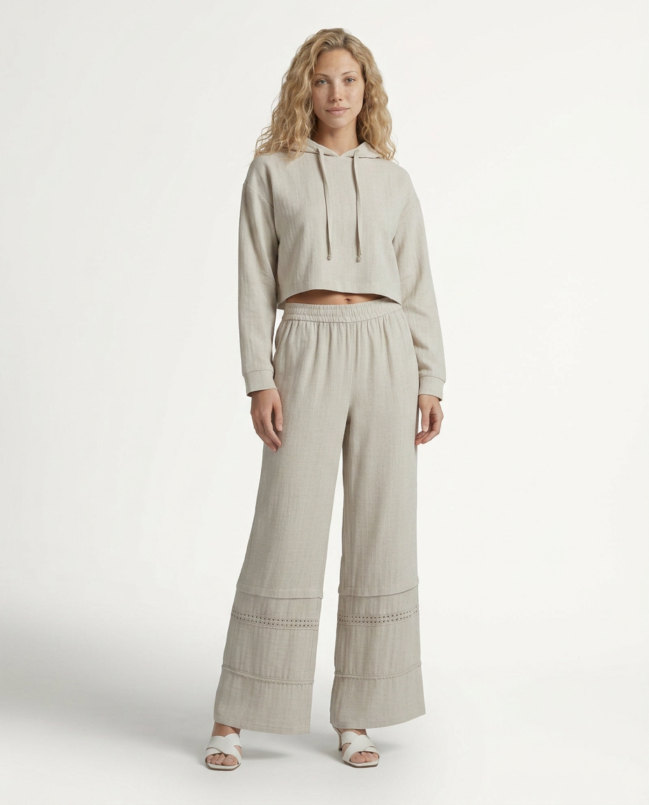 Mollie | Wide Leg Trousers with Lace Trim Panels