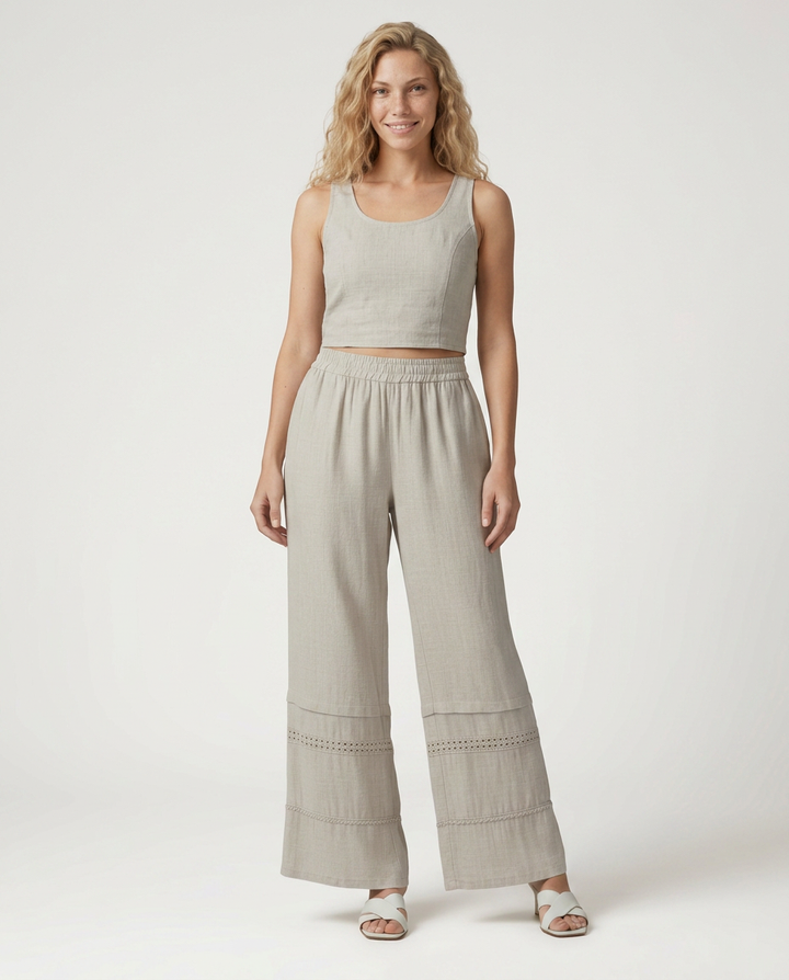 Mollie | Wide Leg Trousers with Lace Trim Panels