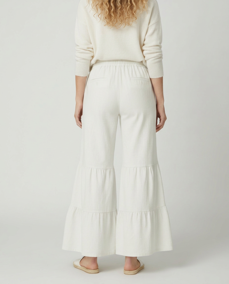 Lora | Tiered Wide Leg Trousers with Elastic Waist