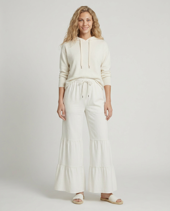 Lora | Tiered Wide Leg Trousers with Elastic Waist
