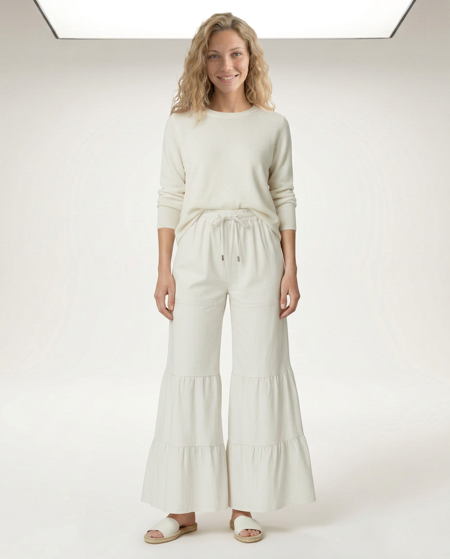 Lora | Tiered Wide Leg Trousers with Elastic Waist