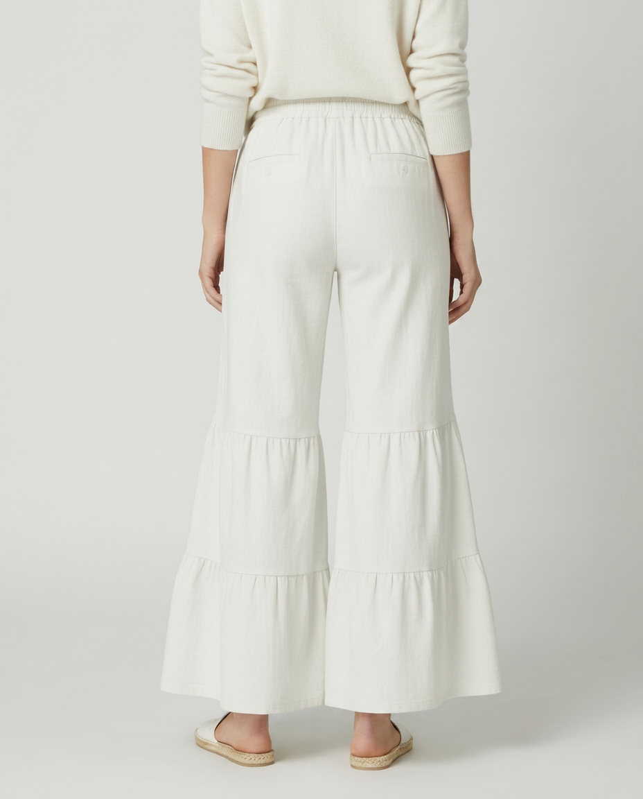 Lora | Tiered Wide Leg Trousers with Elastic Waist
