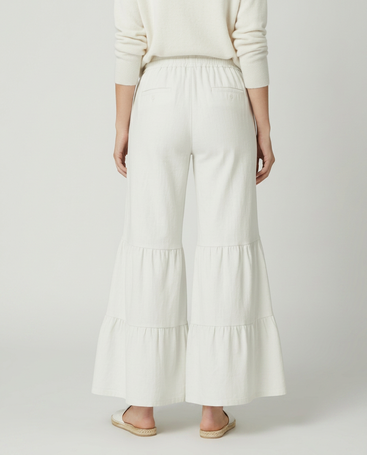 Lora | Tiered Wide Leg Trousers with Elastic Waist