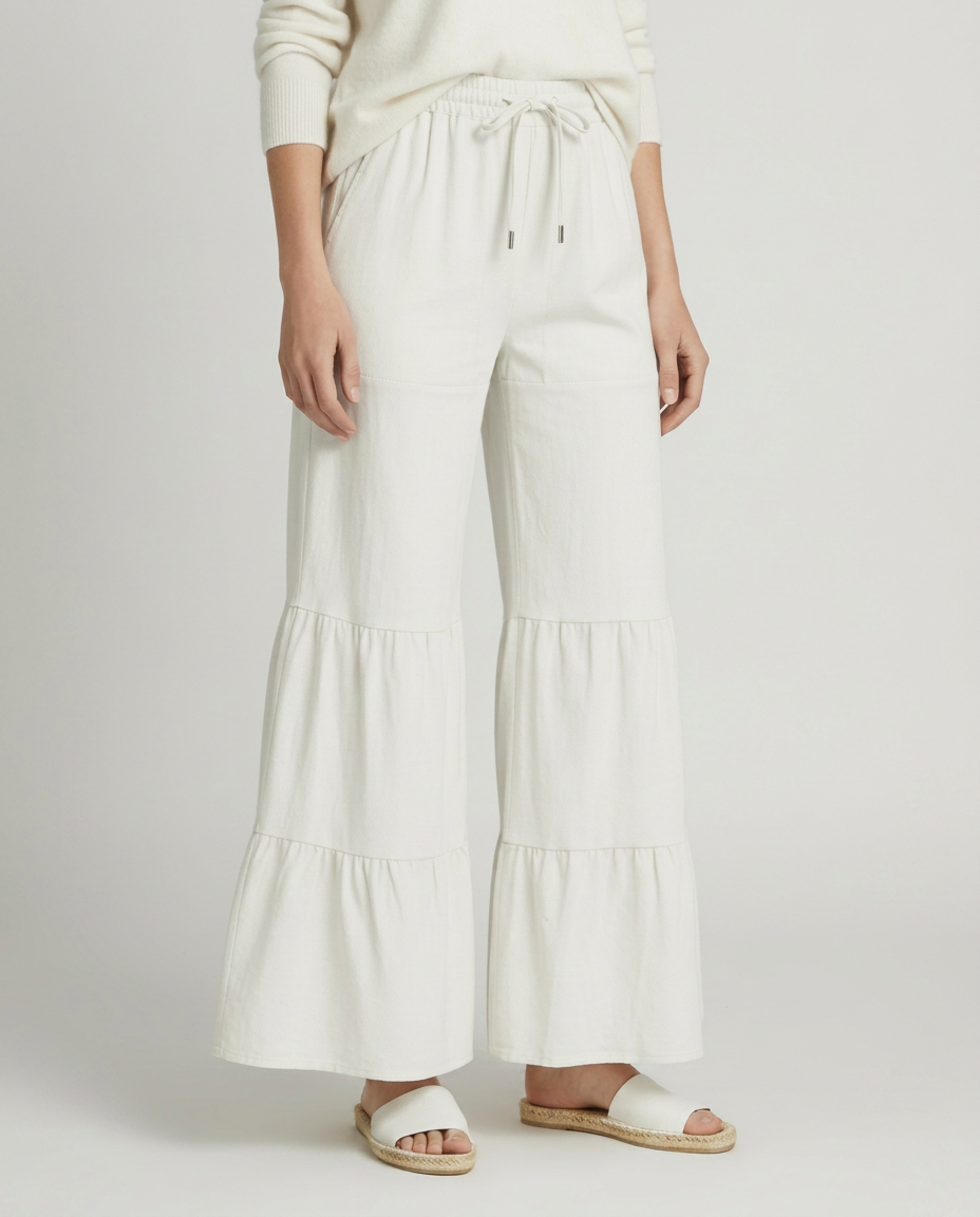 Lora | Tiered Wide Leg Trousers with Elastic Waist