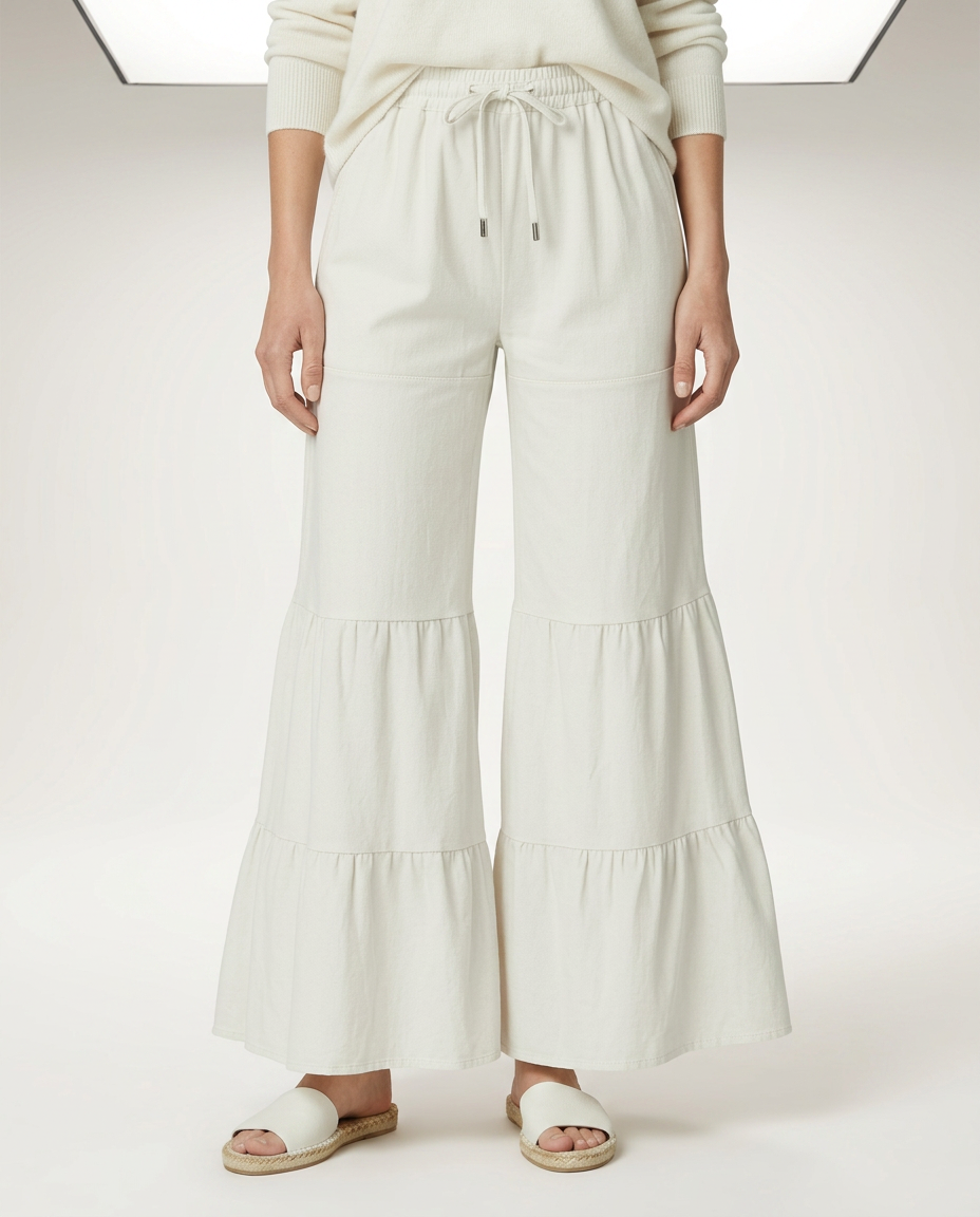 Lora | Tiered Wide Leg Trousers with Elastic Waist