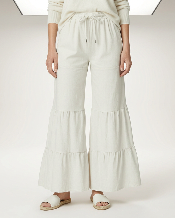 Lora | Tiered Wide Leg Trousers with Elastic Waist