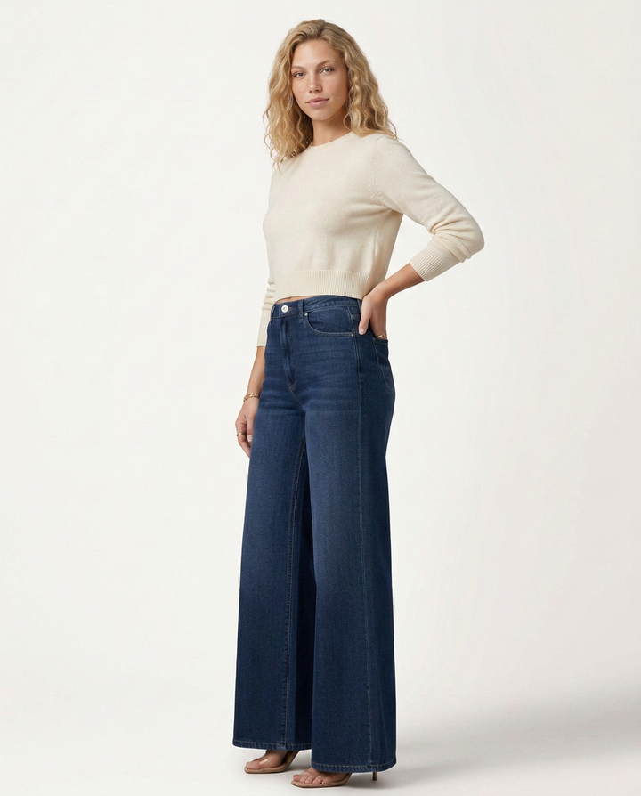 Lee | High Waist Wide Leg Denim Look Trousers