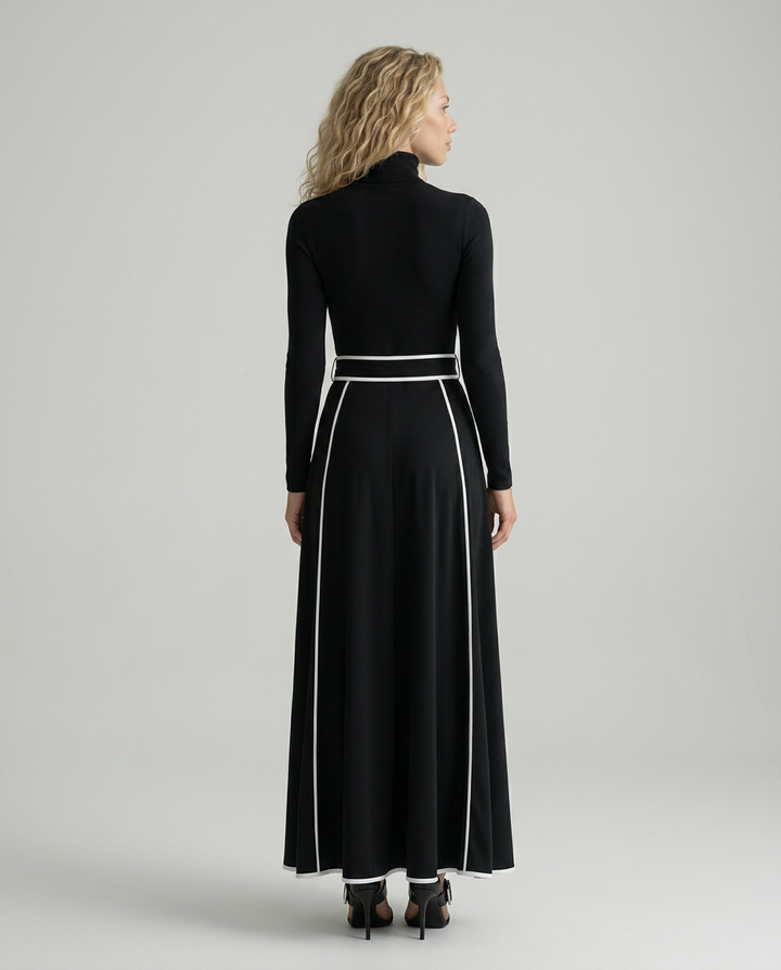 Audra | High-Neck Maxi Dress with Contrast Trim and Belt