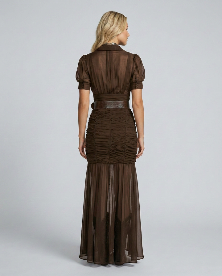 Flora | Pleated Maxi Dress with Lapel Collar