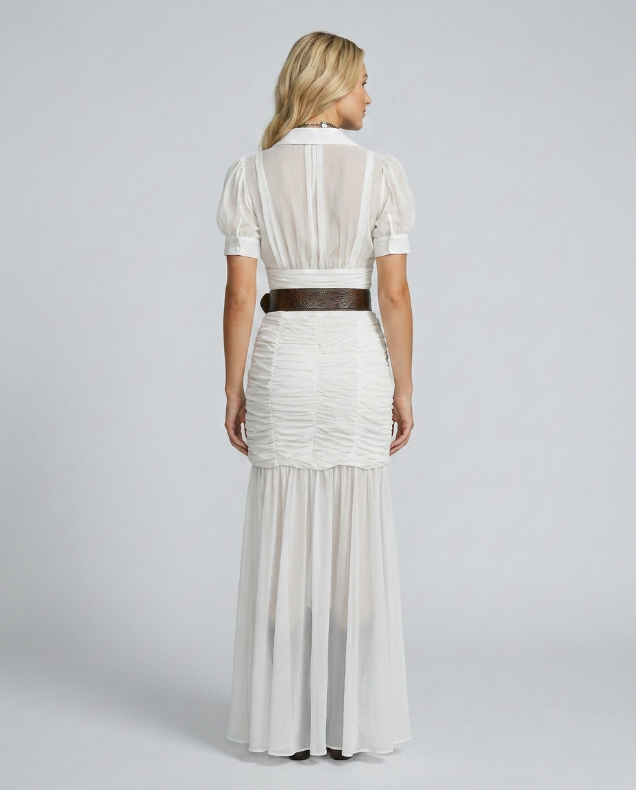 Flora | Pleated Maxi Dress with Lapel Collar