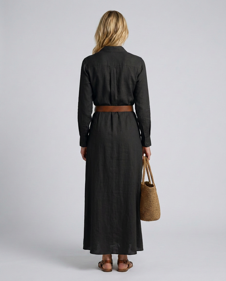 Lidia | Belted Maxi Dress with Lapel Collar