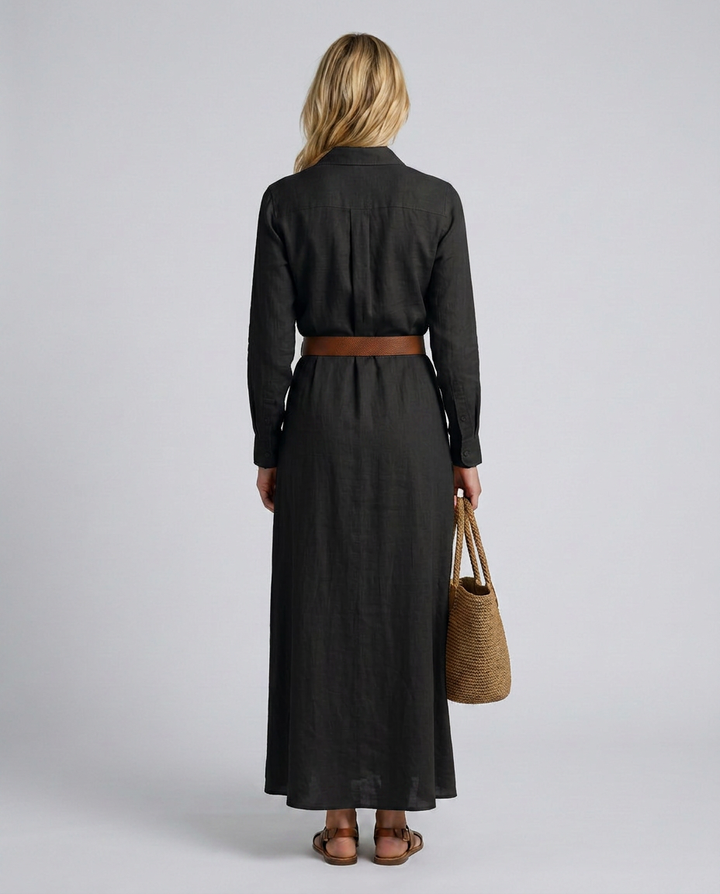 Lidia | Belted Maxi Dress with Lapel Collar
