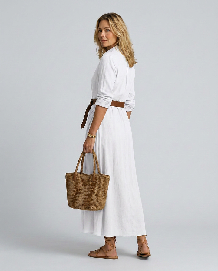 Lidia | Belted Maxi Dress with Lapel Collar