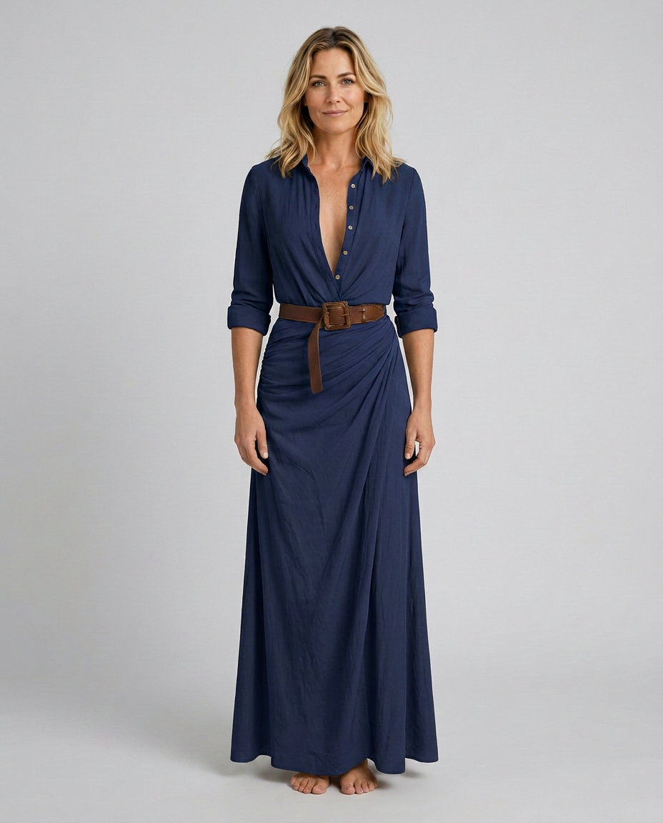 Lidia | Belted Maxi Dress with Lapel Collar