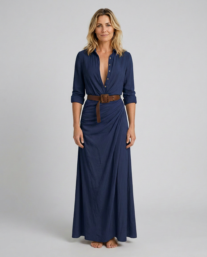 Lidia | Belted Maxi Dress with Lapel Collar