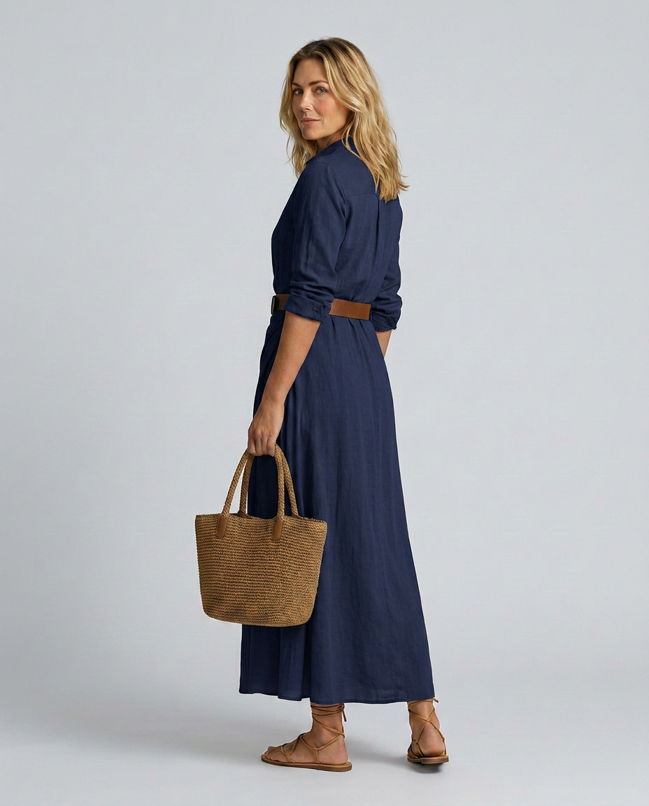 Lidia | Belted Maxi Dress with Lapel Collar