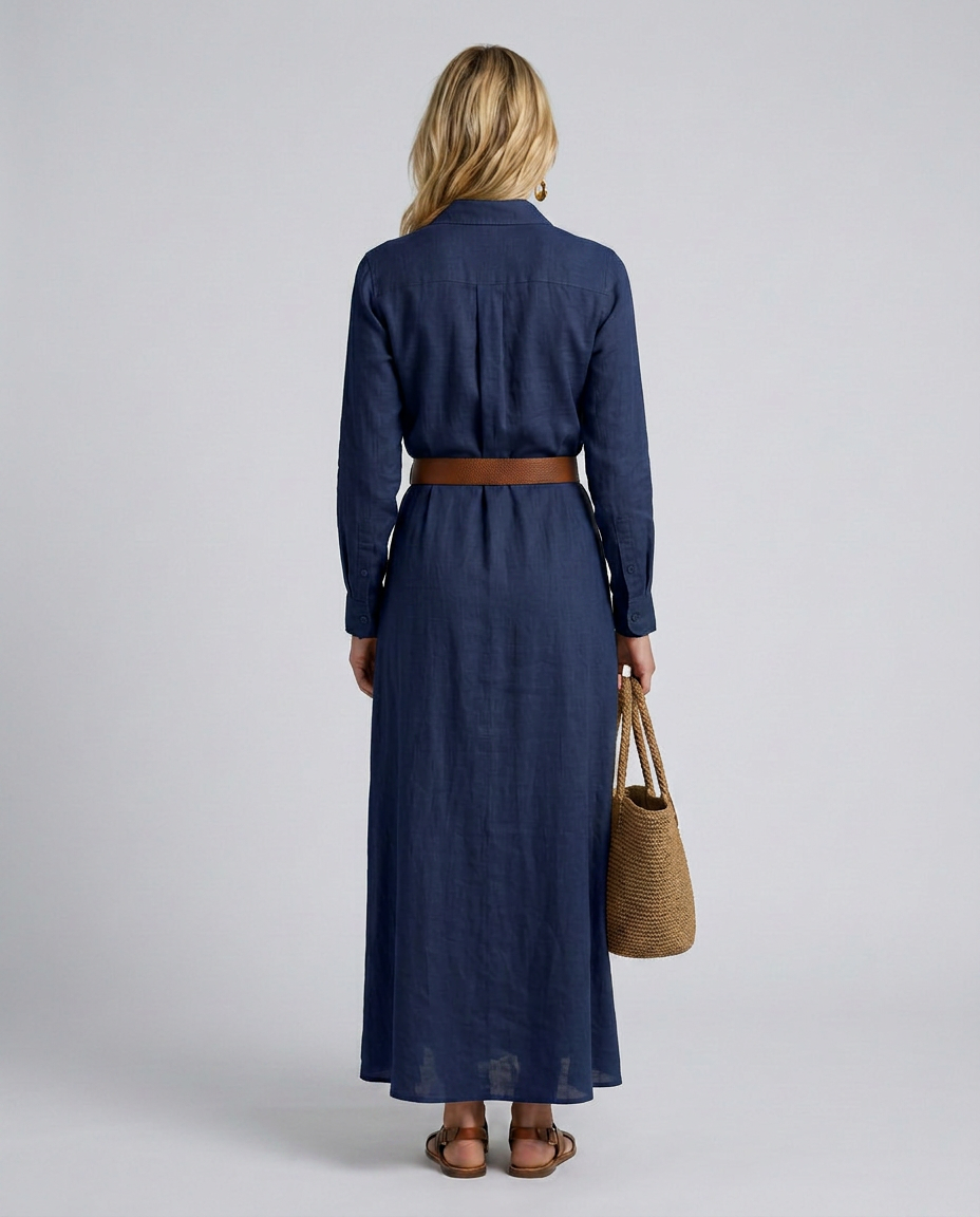 Lidia | Belted Maxi Dress with Lapel Collar