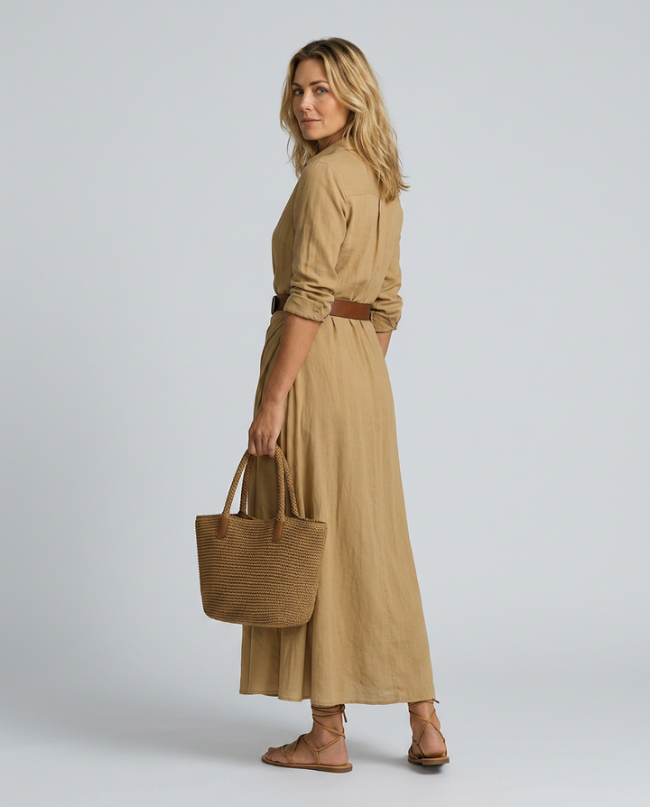 Lidia | Belted Maxi Dress with Lapel Collar