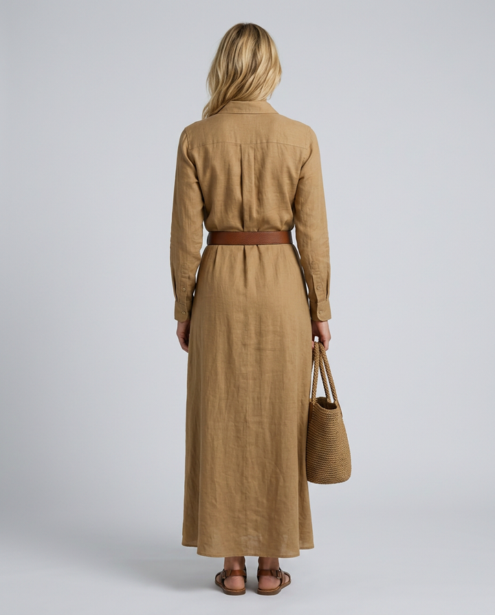 Lidia | Belted Maxi Dress with Lapel Collar