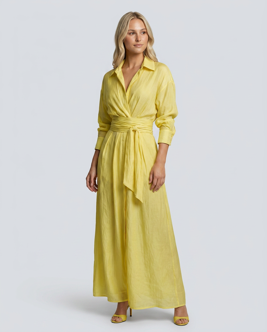 Leigh | Maxi Shirt Dress with Tie Waist