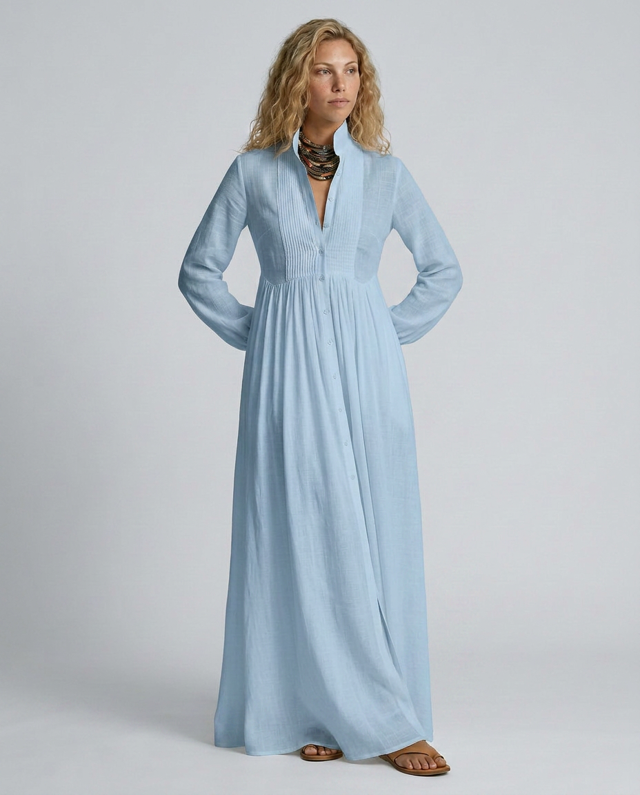 Shawn | Patchwork Maxi Dress with Stand Collar