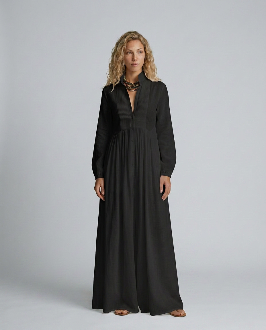 Shawn | Patchwork Maxi Dress with Stand Collar