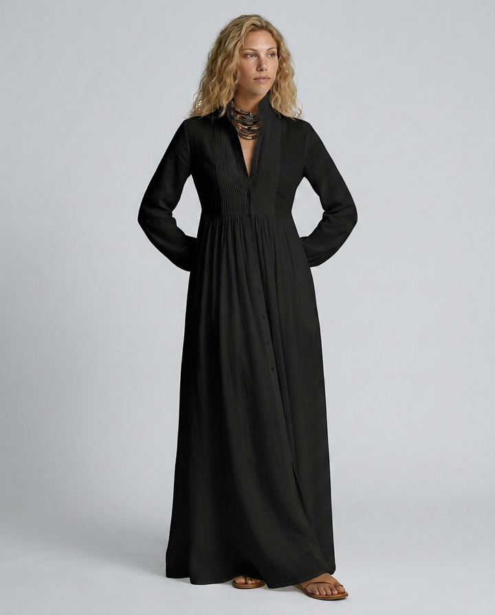 Shawn | Patchwork Maxi Dress with Stand Collar