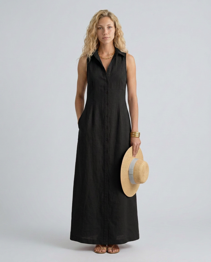 Alexis | Linen-Blend Sleeveless Maxi Shirt Dress