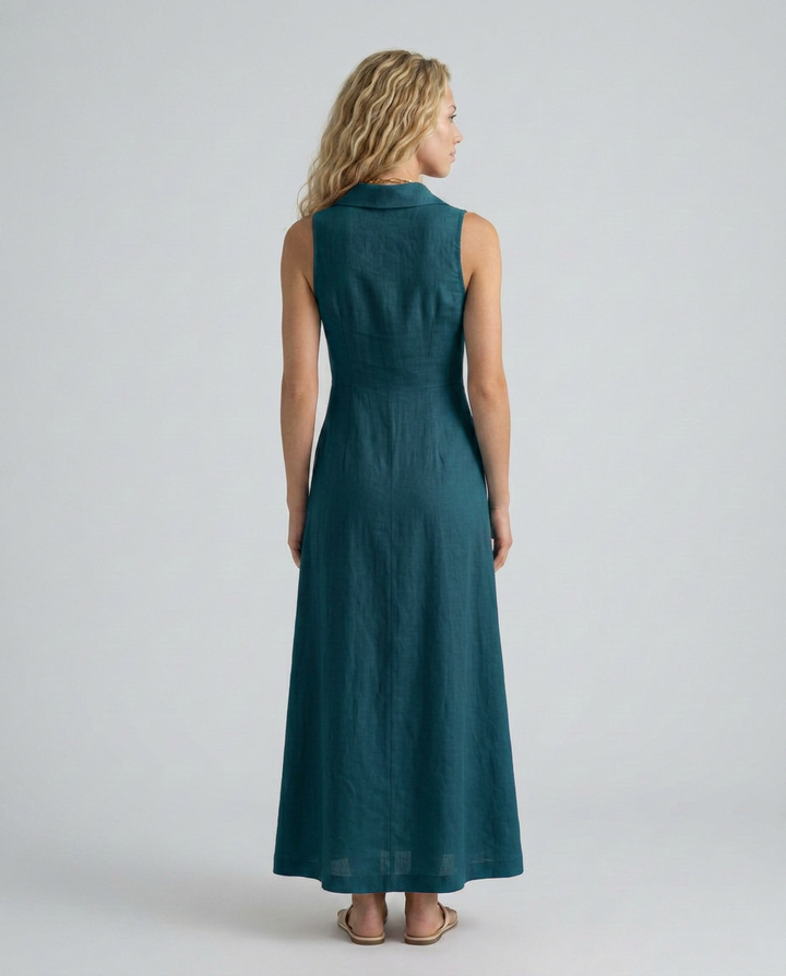 Alexis | Linen-Blend Sleeveless Maxi Shirt Dress