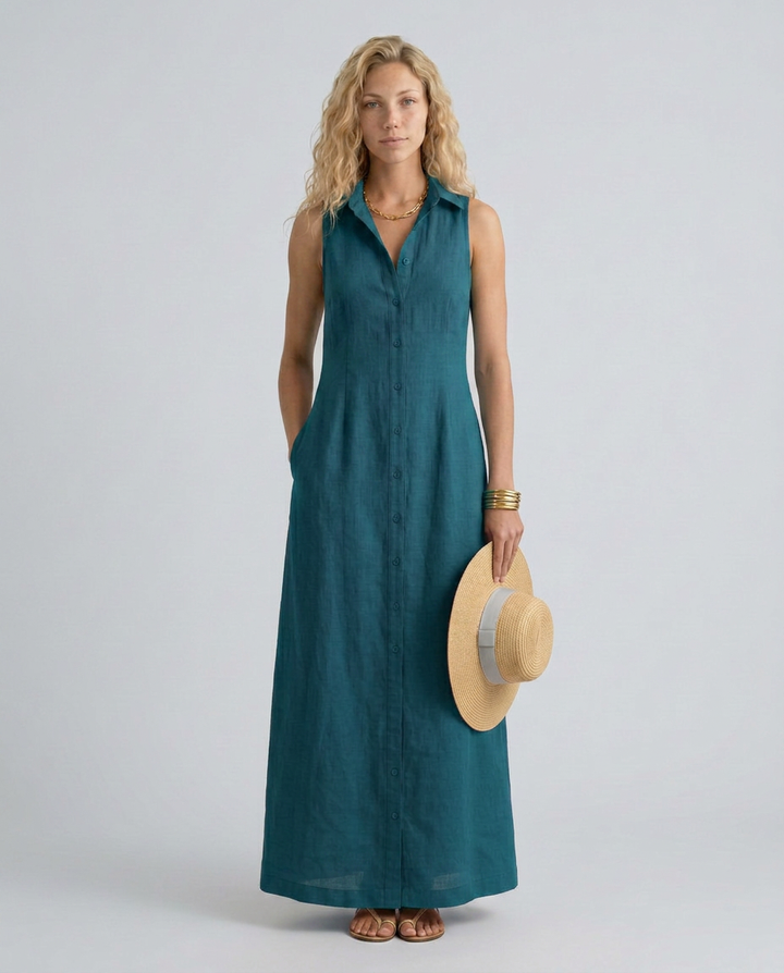 Alexis | Linen-Blend Sleeveless Maxi Shirt Dress